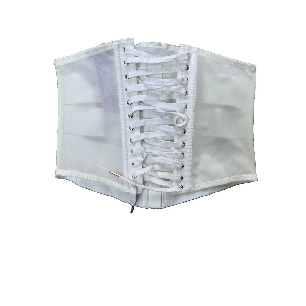 Savage X Fenty Waist‎ Cincher M/L White Lace Up Corset Belt NWT Rose Gold Zip